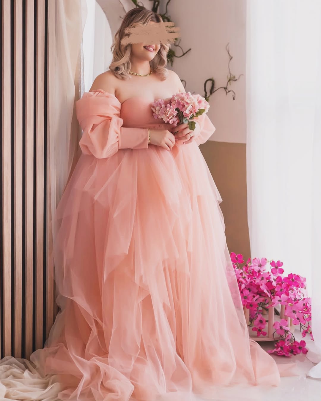 پیراهن تور تاپلکس دار استین دار